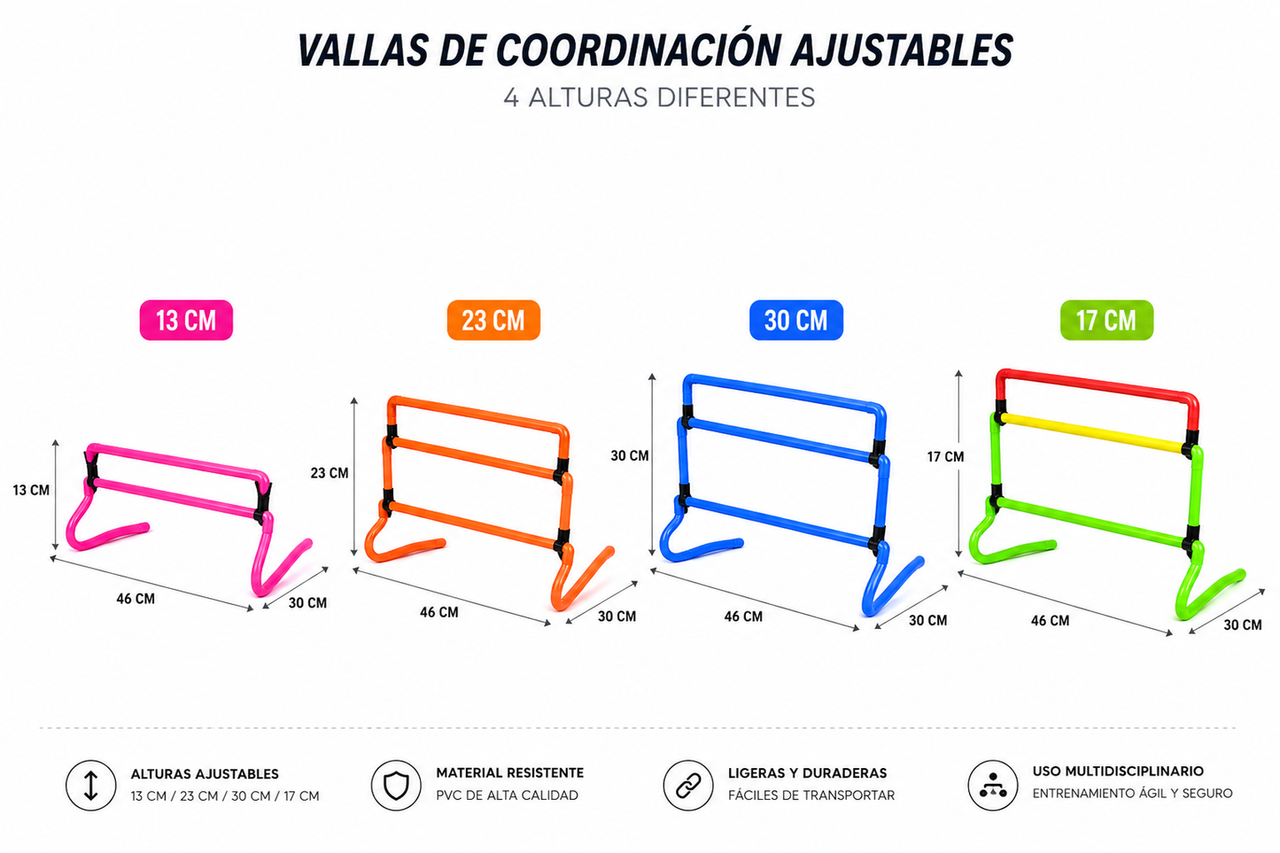 Valla de salto Coordinación Y Agilidad Graduable 3 Medidas